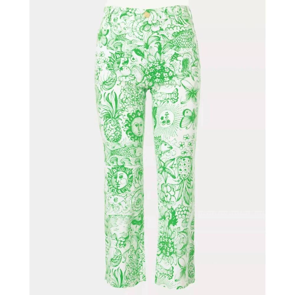 NEW LILLY PULITZER harleen high rise crop jean in putting green fleur de lilly - Picture 6 of 7
